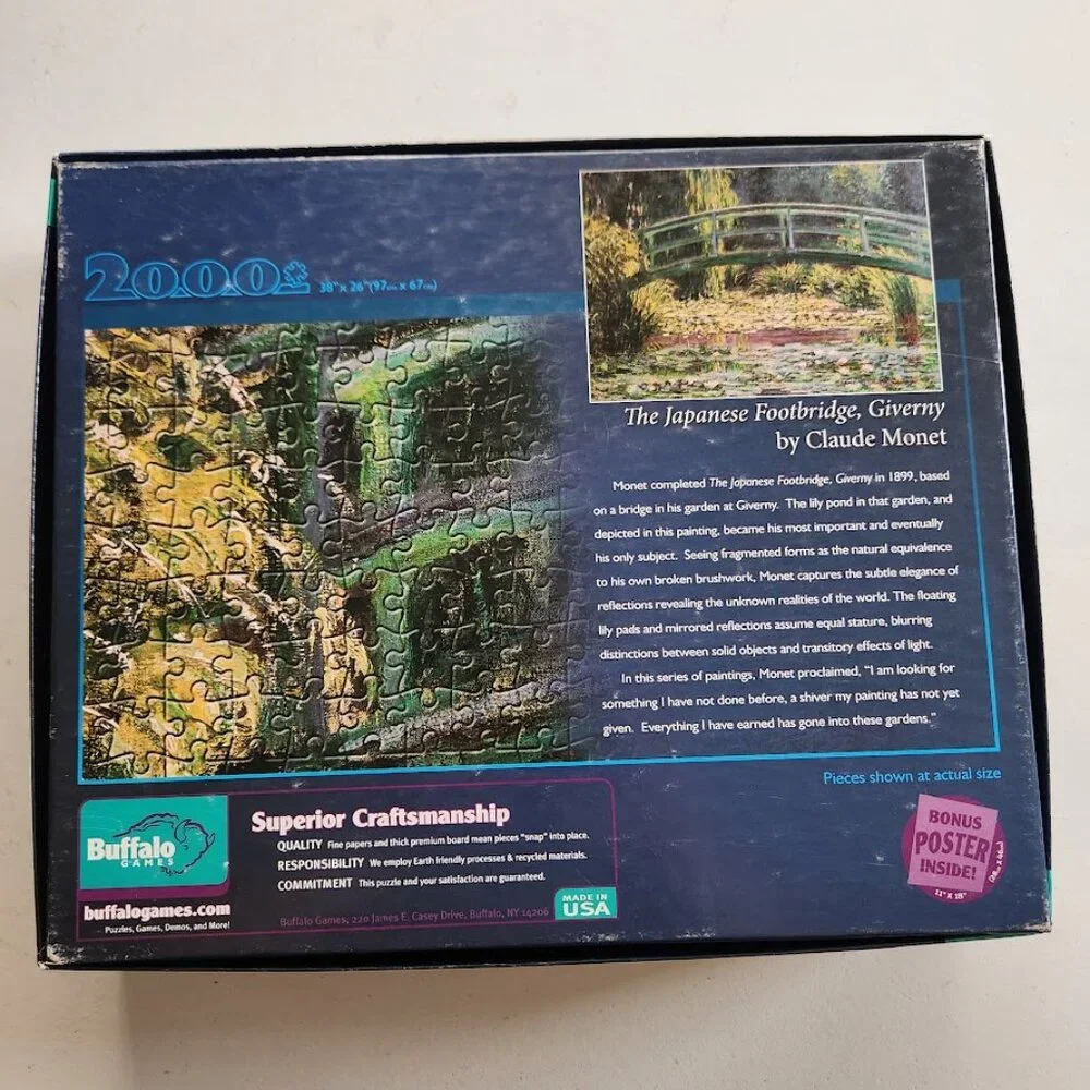 2000 Piece Japanese Footbridge Jigsaw Puzzle Claude Monet Buffalo Games 38